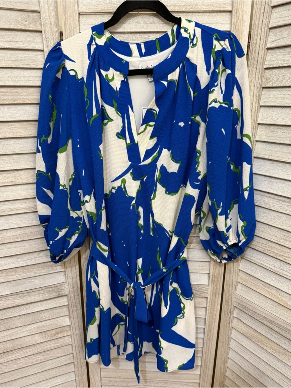 Blue & White Floral Mini Dress with Belt